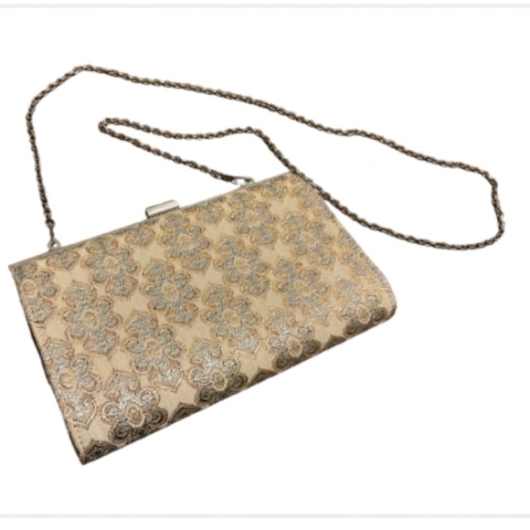 Estee & Lilly Clutch Crossbody Cream with Metallic Gold & Grey - Picture 1 of 10